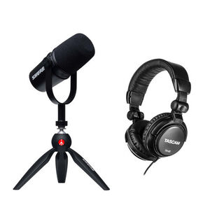 Single-Person Pocasting Kit, Shure MV7 (USB Mic) Mic, Mic Stand & Headphones